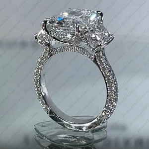 Authentic 5.16Ctw Radiant Cut Moissanite 3-Stones Engagement Ring In 14K White Gold Plated