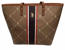 Us Polo Assn. Large Khaki Tote Bag W/ Logo Design & Stripes $80