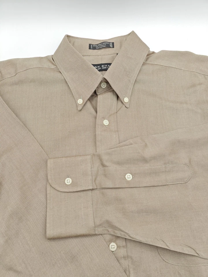 🇺🇲 Camisa Mark Shale Para Hombres 16.5x34 Aguja Única Abotonada Marrón Oxford Foto 2 de 4