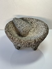 Vintage Molcajete Lava Stone  8&rdquo; dia. 3.5" tall Mortar & Pestle Handmade
