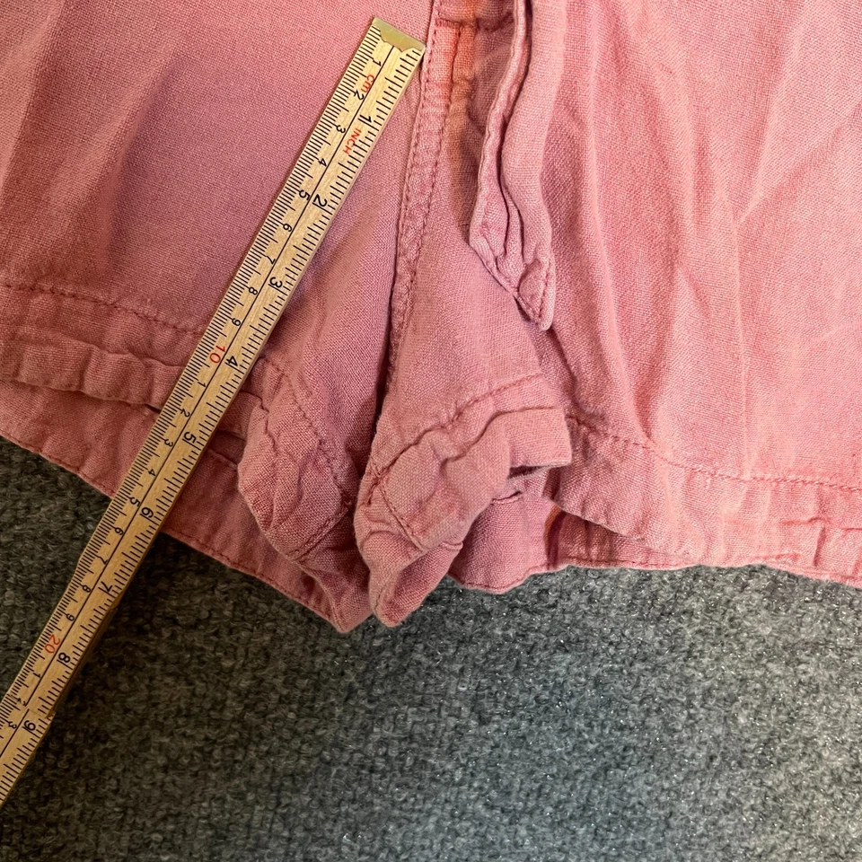 Pantalones Cortos Abercrombie & Fitch Para Mujer Pequeños Rosa Mezcla de Lino Tiro Alto Corbata Cintura Foto 4 de 4