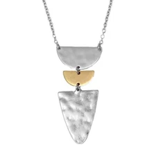 Hammered Geometric Shape Dangle Pendant Necklace Extra Long Chain 32 Inch