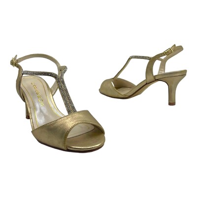 CAPARROS Womens 6.5 B DELICIA Metallic T-Strap Sandals Special Occasion GOLD