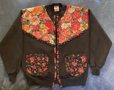 Custom Vintage Jerzees Made In USA Floral Sweatshirt Open Jacket Sz XL