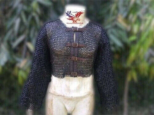 Kettenpost Halbshirt flach vernietet mit massiven Ringen Kettenpostjacke Ärmel - Bild 2 von 8