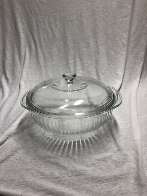 PYREX 2 Quart Clear Glass Round Ribbed Scalloped 2L Casserole Dish w/ Lid  024-S | eBay