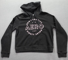 Aeropostale 1987 Hoodie Sweatshirt Women's Size L New York Black Graphic