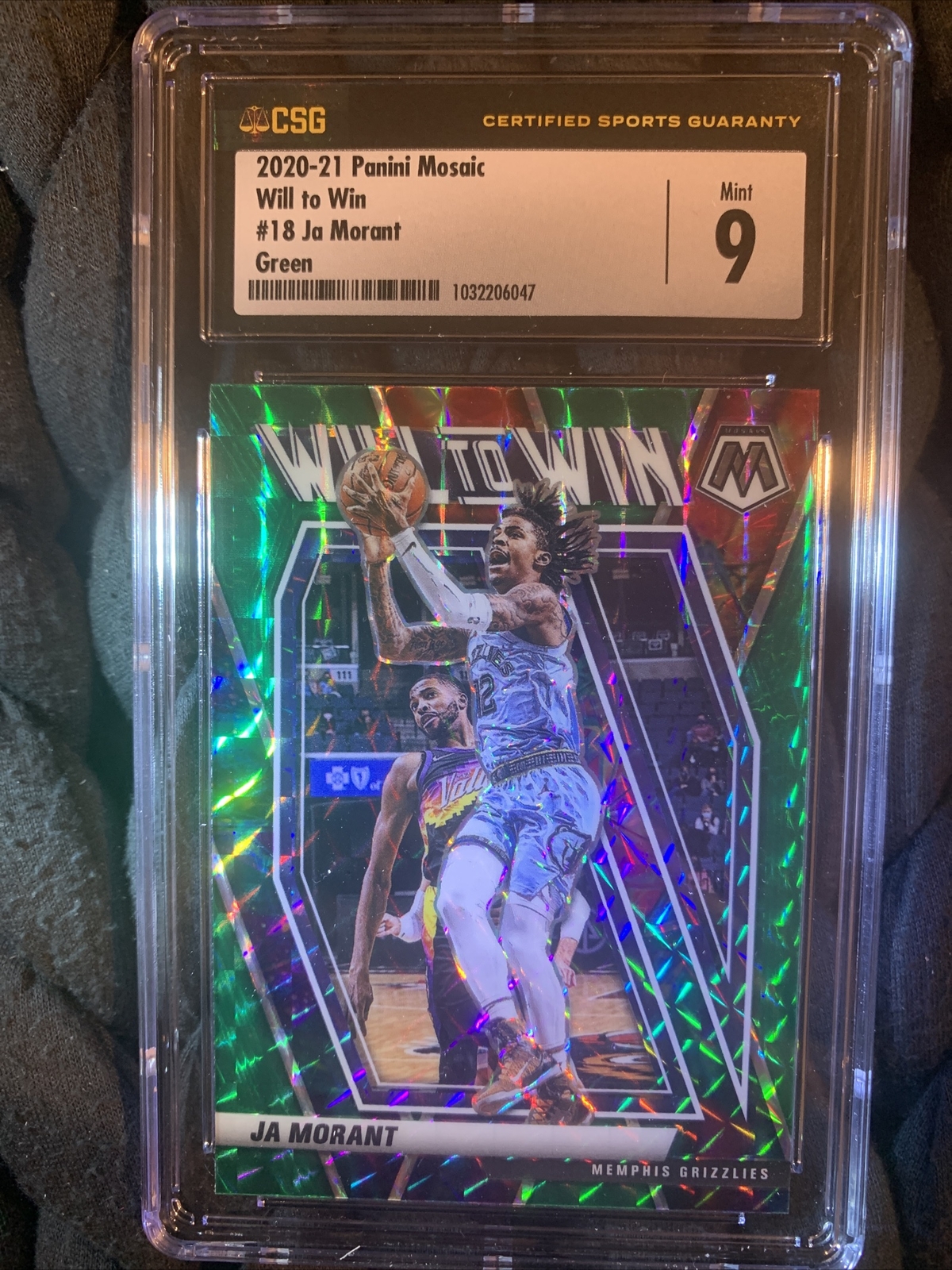 Ja Morant 2020-21 Panini Mosaic Will to Win Green Prizm CSG 9 Pop 6 Graded Slab