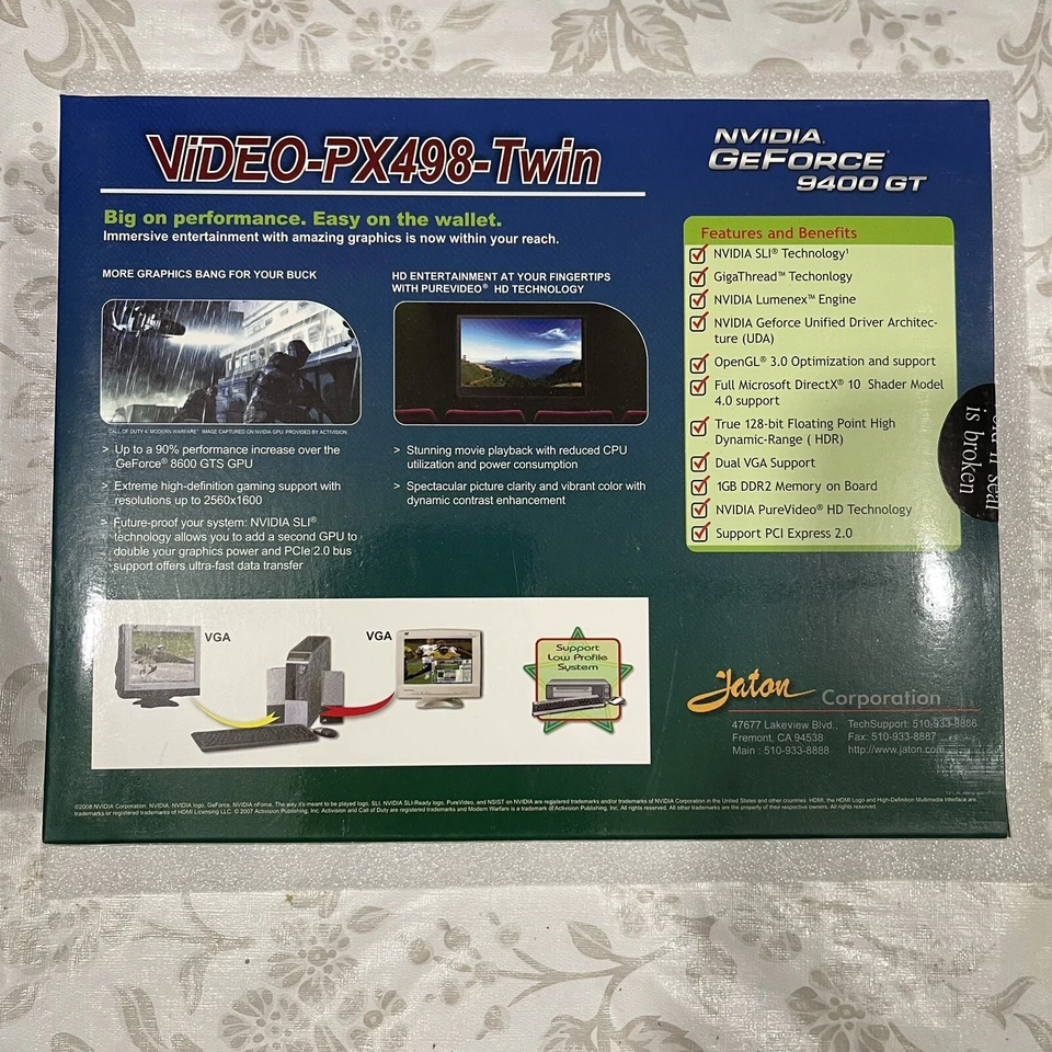 Jaton NVIDIA GeForce 9400 GT VIDEOPX498TWIN 1GB DDR2 PCI Express x16 Video Card - Image 2 of 4