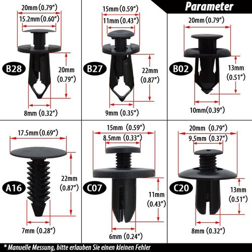 190 Auto Niete Clips Sortiment Türverkleidung Befestigung Klip Kit