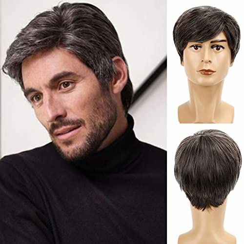 Peluca negra mixta gris corte pixie pelucas de cabello humano natural aspecto natural - Imagen 7 de 10