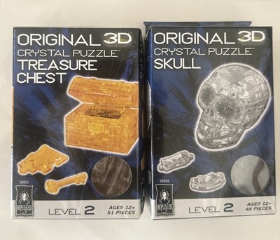 2x- BePuzzled Original 3D Crystal Puzzle Skull + Golden Treasure Chest Level 2