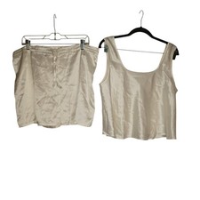 Womens M Silky Satin Type Bedtime Shorts Tank Sleep Ivory Cream Elastic Waist