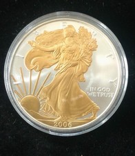 2006 Gold Plated American Silver Eagle Dollar 1 Troy Oz .999 Silver