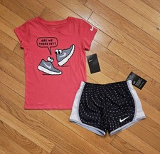 NEW Nike Little Girl Cotton Sneaker Tee Dri-fit Short Set, Pink/Black 6X