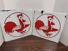 Vintage Wake Up Oil Gas Station Big Red Rooster Metal Sign Lot of 2 Indiana Gas