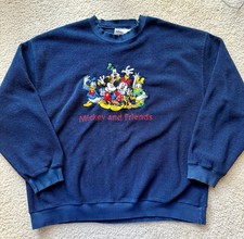 Vintage Disney Store Mickey Friends Embroidered Fleece Sweatshirt Adult Large