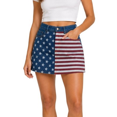 American Apparel USA Flag Stars Stripes Denim Mini Skirt Red White Blue Small