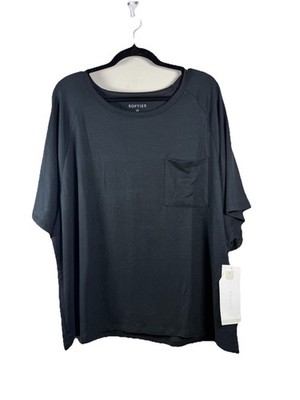 Softies Womens T-Shirt Top 2X/3X Black V-Neck Short Sleeve Sleep Dream Slouchy