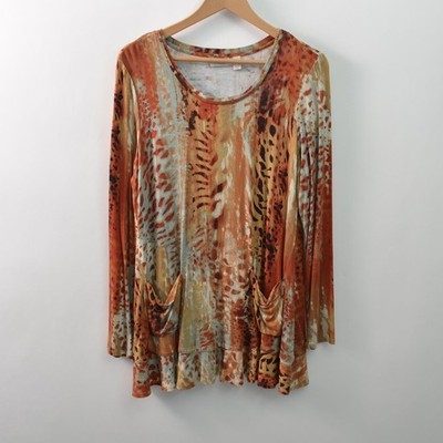 LOGO Lori Goldstein Womens Medium Layered Hem Tunic T-Shirt Terracotta Knit