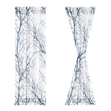 Sidelight Sheer French Door Curtains 72 Inches Long White, Blue and Grey Prin...