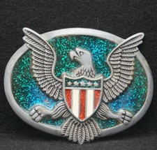 WA23117 VINTAGE 1970s  BALD EAGLE w/ U.S.A. SHIELD  PATRIOTIC BELT BUCKLE