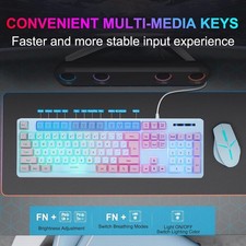 Gaming Keyboard USB Wired with Rainbow LED Backlit, Quiet Floating Keys, Mechani