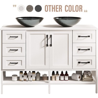 48'' Bathroom Vanity w/ Sink Vessel Combo Bathroom Cabinet with 6 Drawers &Doors