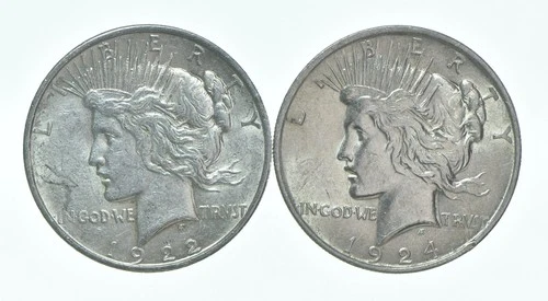 1922-D & 1924 Peace Silver Dollar $1 Bullion Collection Lot *147