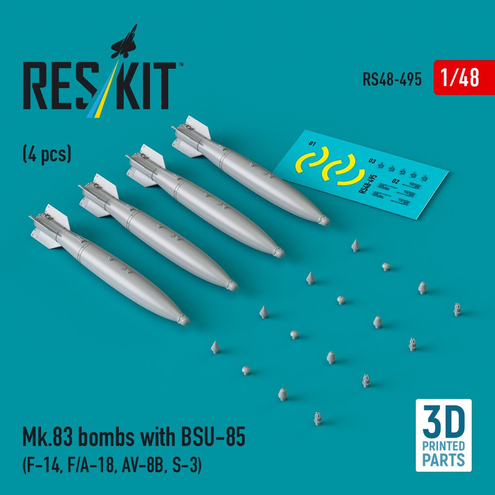 ResKit RS48-0495 1:48 Mk.83 Bombs with BSU-85 Resin Set (4 pcs)