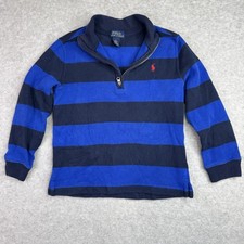 Polo Ralph Lauren Boys 1/4 Zip Pullover Sweater Size 7 Navy Blue Stripes