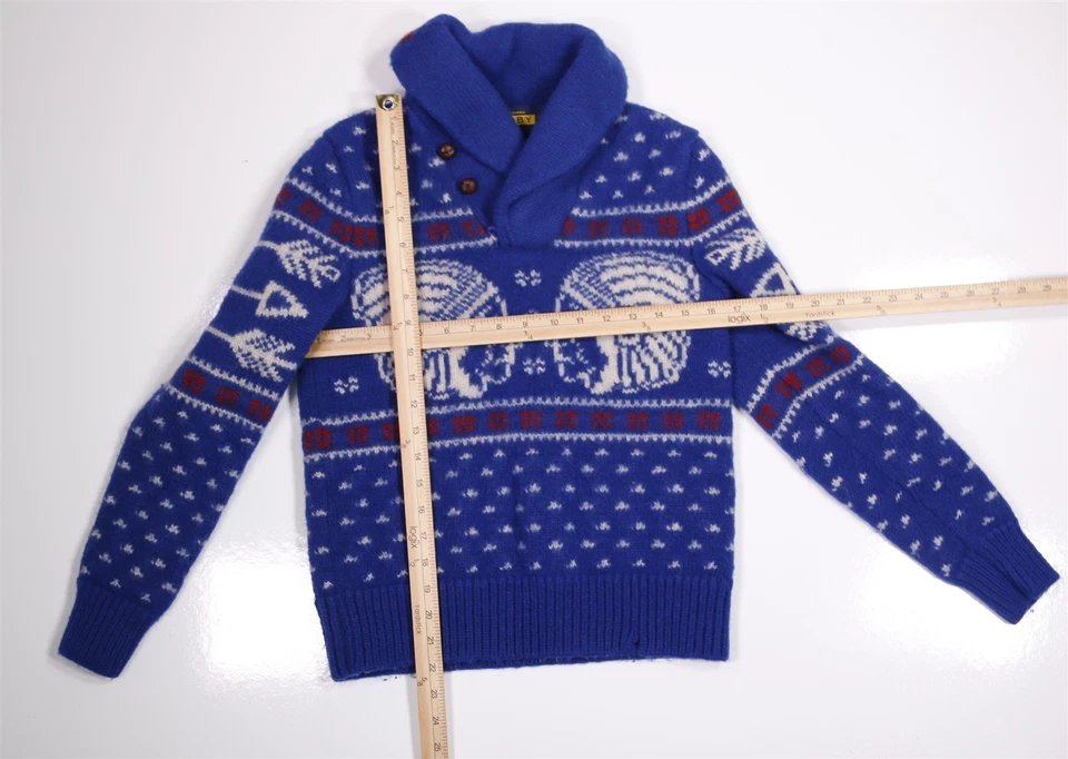 Suéter Ralph Lauren Rugby Azul Cabeça Indiana Xale Lã Grosso Pesado XS - Imagem 3 de 4