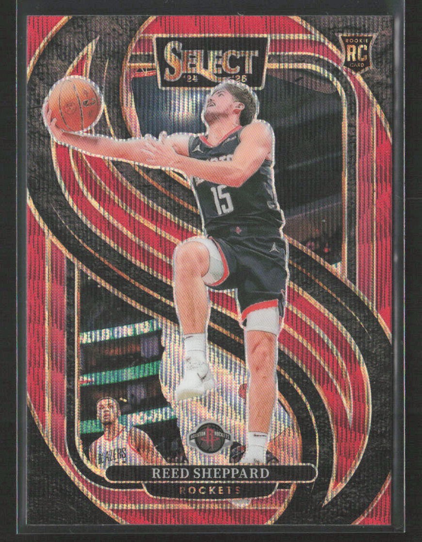Reed Sheppard 2024-25 Panini Select #181 Red Wave Prizm Houston Rockets