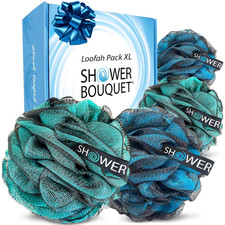 Loofah-Charcoal Bath-Sponge Xl-4-Pack-Blue-Green // Extra Large 75G Soft Mesh Co