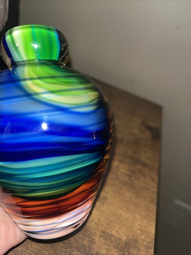 Murano Style Blown Glass Multicolor Swirl Perfume Bottle Bud Vase 4.75” Heavy - Picture 8 of 8