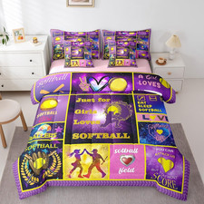 Purple Softball Bed in a Bag Set for Kids - Comforter  Sheets