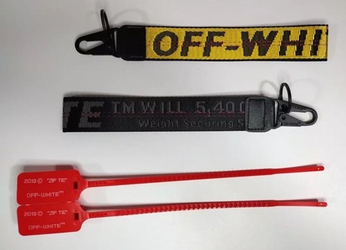 OFF-WHITE Keychain Lanyard Industrial Clasps w Red Zip Ties BLACK & YELLOW NEW - Picture 4 of 6