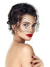 Black Mesh Veil Headband 1920s Fascinator Headpiece Birdcage Veil Bridal Wedd...
