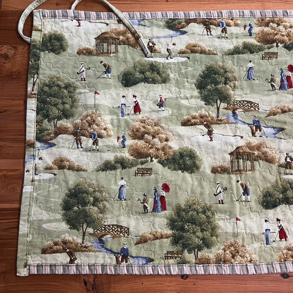 Vintage English Golf Country Course Quilted Cotton Wall Decor 39”x25” Old World - Image 2 of 4