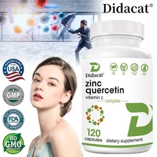 Zinc + Quercetin 500mg with Vitamin C Capsules, 4 in 1 Zinc, Immune Support