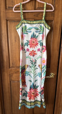 SHEIN Maxi Sundress Adjustable straps floral bird theme Sz L Resort Coverup
