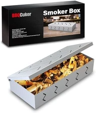 Grill Smoker Box, Stainless Steel Food Safe, Works with Wood Chips Smoked BBQ Fl