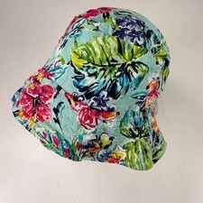 Girls Floral Bucket Hat Sun Hat Teal Blue Multi-Color Tropical Print