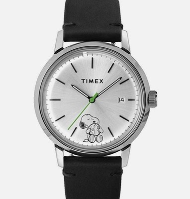 Timex Marlin Snoopy Automatic 40mm Silver Dial Black Leather Date 50m Box