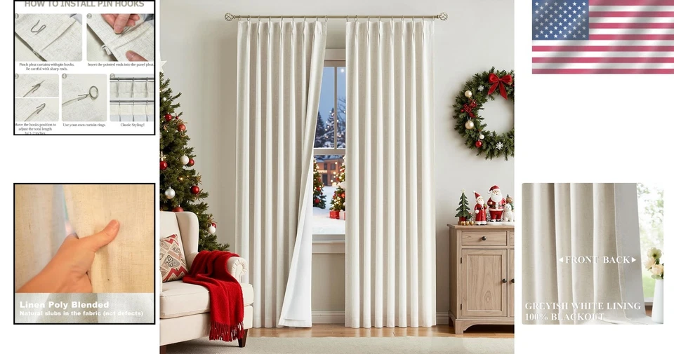 Room Darkening Linen Blended Drapes - Pinch Pleat Design - Image 2 of 4