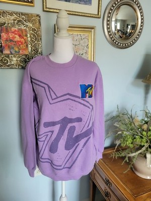 Viacom MTV Graphic Print Purple Pullover Fleece Crew Neck Men's Sweatshirt M
