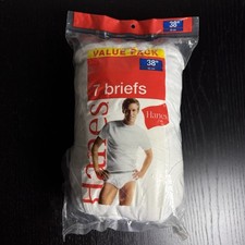 Vintage HANES Mens Size 38 Value Pack 7 White Cotton Briefs Underwear 2006 NEW