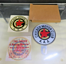 Vintage 1940s Chicago Motor Club Member Metal License Plate Topper Wdecals Box Vintage 1940s Chicago Motor Club Member Metal License Plate Topper Wdecals Box