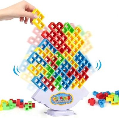 64 Pcs Stacking Tower Game with 22 Cards, Giant Tumble Balance for... 