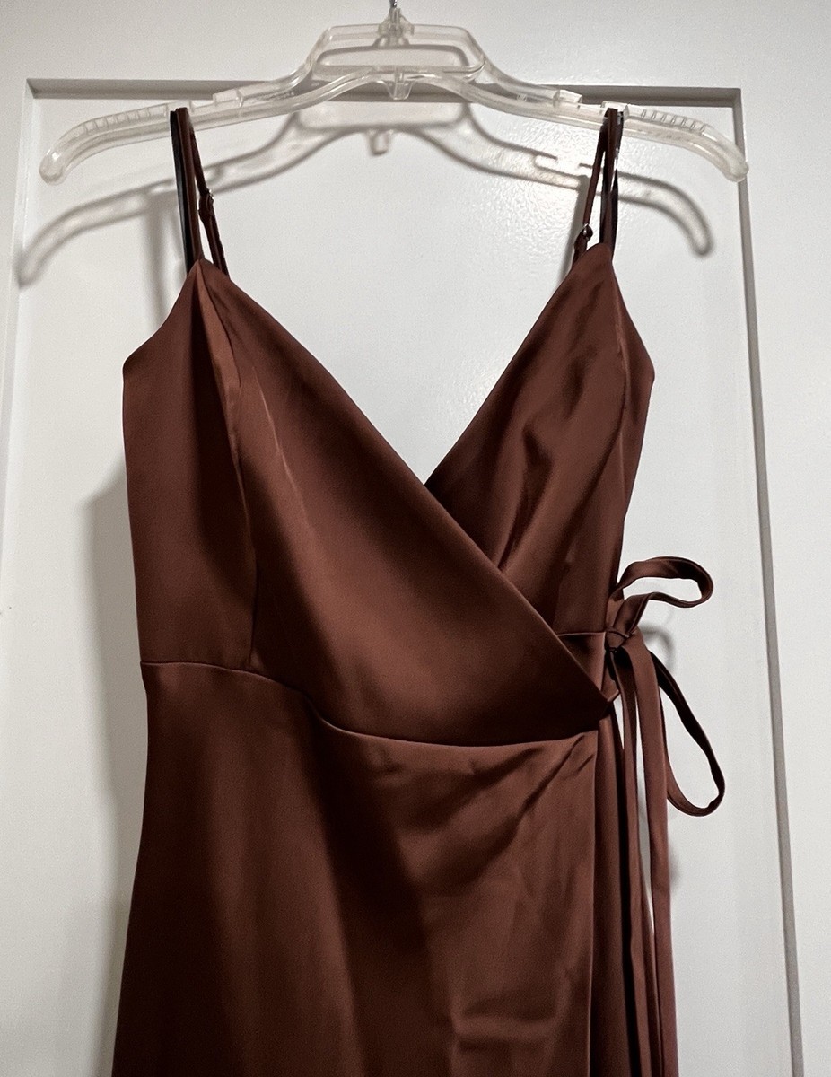 Birdy Grey Cindy Matte Satin Bridesmaid Dress Wrap Slit Full